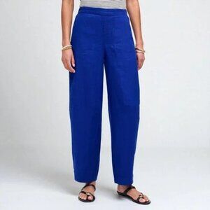 NWT Madewell Women's Sz M Blue Linen Pull-On Barrel Pants NV167